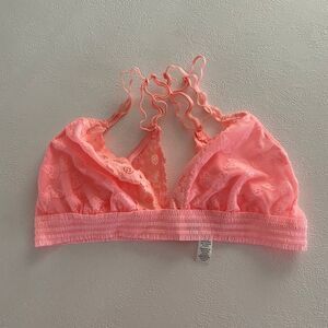 Aerie Pink Lace Bralette Size Small Sheer Floral Stretch Bra Top
